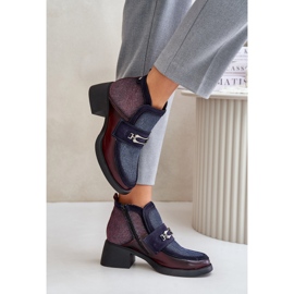 Botas de mujer de piel con tacones enormes y decoración Maciejka 06747-23 Burdeos-Azul marino rojo 6