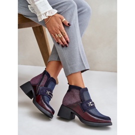 Botas de mujer de piel con tacones enormes y decoración Maciejka 06747-23 Burdeos-Azul marino rojo 7