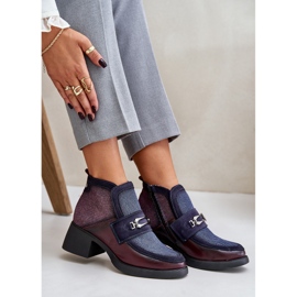Botas de mujer de piel con tacones enormes y decoración Maciejka 06747-23 Burdeos-Azul marino rojo 8