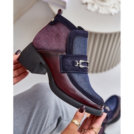 Botas de mujer de piel con tacones enormes y decoración Maciejka 06747-23 Burdeos-Azul marino rojo 9