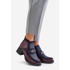 Botas de mujer de piel con tacones enormes y decoración Maciejka 06747-23 Burdeos-Azul marino rojo 1