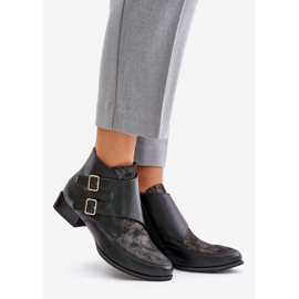 Botines Tacón Bajo Piel Con Hebillas Maciejka 06696-01 Negro 1