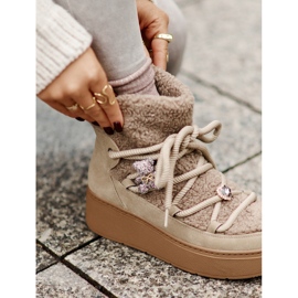 Botas de nieve mujer Almatiza de borrego con pasadores y pelo marrón beige 10