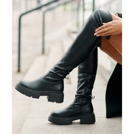 Botas por encima de la rodilla con plataforma y tacón plano confeccionadas en ecopiel, negro Loreviana 3