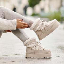 Botas De Nieve Plataforma Con Cordones Beige Claro Izathiel 9