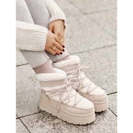 Botas De Nieve Plataforma Con Cordones Beige Claro Izathiel 11