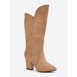 Botas de tacón por encima de la rodilla confeccionadas en ante ecológico, beige Clorira 4
