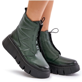 Zazoo 60472 Botines De Piel Con Plataforma Y Cuña, Verde Oscuro 11