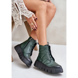 Zazoo 60472 Botines De Piel Con Plataforma Y Cuña, Verde Oscuro 9