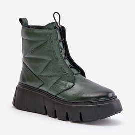 Zazoo 60472 Botines De Piel Con Plataforma Y Cuña, Verde Oscuro 5