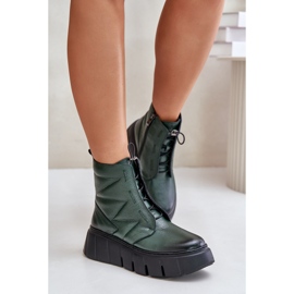 Zazoo 60472 Botines De Piel Con Plataforma Y Cuña, Verde Oscuro 4
