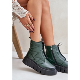 Zazoo 60472 Botines De Piel Con Plataforma Y Cuña, Verde Oscuro 10