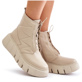 Zazoo 60472 Botines De Piel Con Plataforma Y Cuñas, Beige 9