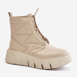 Zazoo 60472 Botines De Piel Con Plataforma Y Cuñas, Beige 4