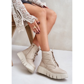 Zazoo 60472 Botines De Piel Con Plataforma Y Cuñas, Beige 6
