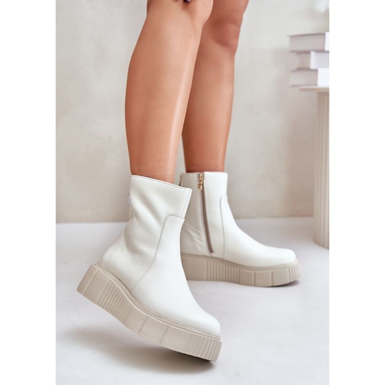 Zazoo 60369 Botines Mujer de Piel con Plataforma, Beige Claro 2