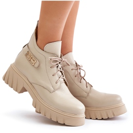 Zazoo 60483 Botas bajas de piel para mujer, beige cálido 10