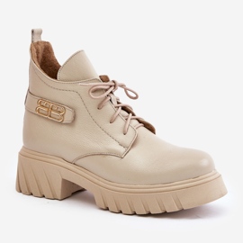 Zazoo 60483 Botas bajas de piel para mujer, beige cálido 4