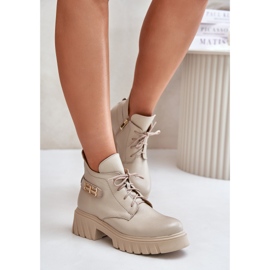 Zazoo 60483 Botas bajas de piel para mujer, beige cálido 3