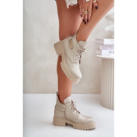 Zazoo 60483 Botas bajas de piel para mujer, beige cálido 6