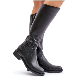 Zazoo 70140 Botas calentadas por encima de la rodilla de piel para mujer, negro 8