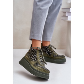 Botas De Piel Con Plataforma Y Cuña Maciejka 06759-09 Verde 2