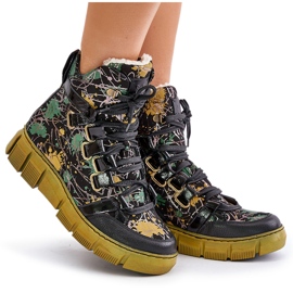 Botines Planos de Piel con Cordones Maciejka 06158-07 Amarillo y Negro dorado 11