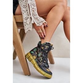 Botines Planos de Piel con Cordones Maciejka 06158-07 Amarillo y Negro dorado 8