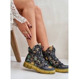 Botines Planos de Piel con Cordones Maciejka 06158-07 Amarillo y Negro dorado 10