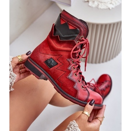 Botas de mujer cálidas de cuero con tacón plano Maciejka 06106-08 Rojo 9