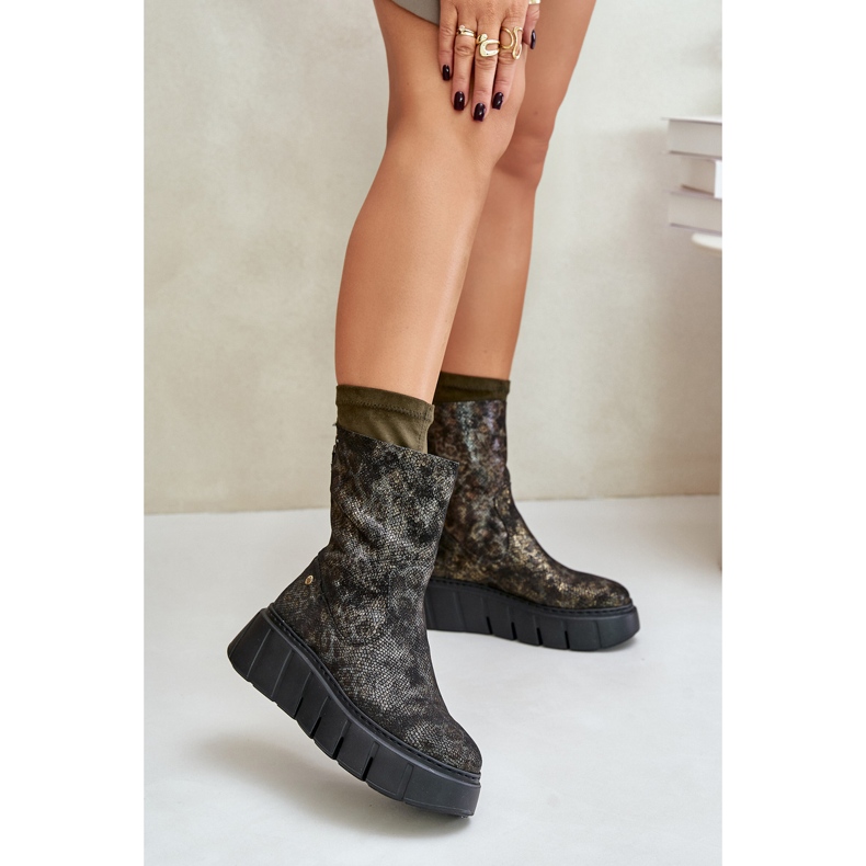 Botas de mujer de cuero con plataforma enorme Maciejka 06766-09 Caqui verde 2