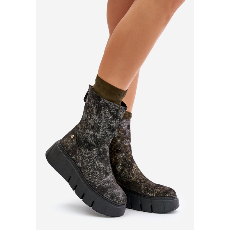 Botas de mujer de cuero con plataforma enorme Maciejka 06766-09 Caqui verde 1
