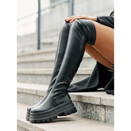 Botas por encima de la rodilla con plataforma enorme, negras de Zinera negro 7