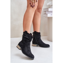 Botines aislantes con tacón bajo fruncido, Negro Elletinnia 3