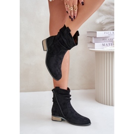 Botines aislantes con tacón bajo fruncido, Negro Elletinnia 7