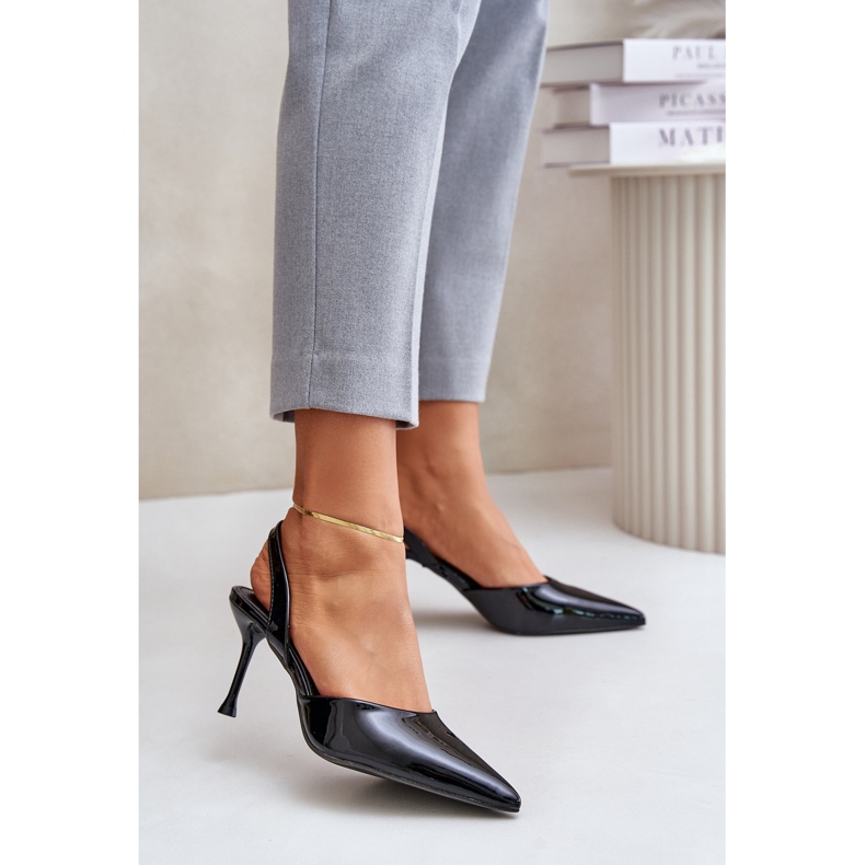 Tacones de charol con tacón abierto, Negro Emmizola 2