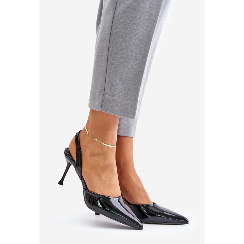 Tacones de charol con tacón abierto, Negro Emmizola 1