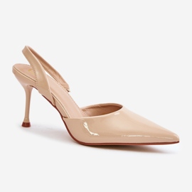 Tacones de charol con tacón abierto, Beige Emmizola 5