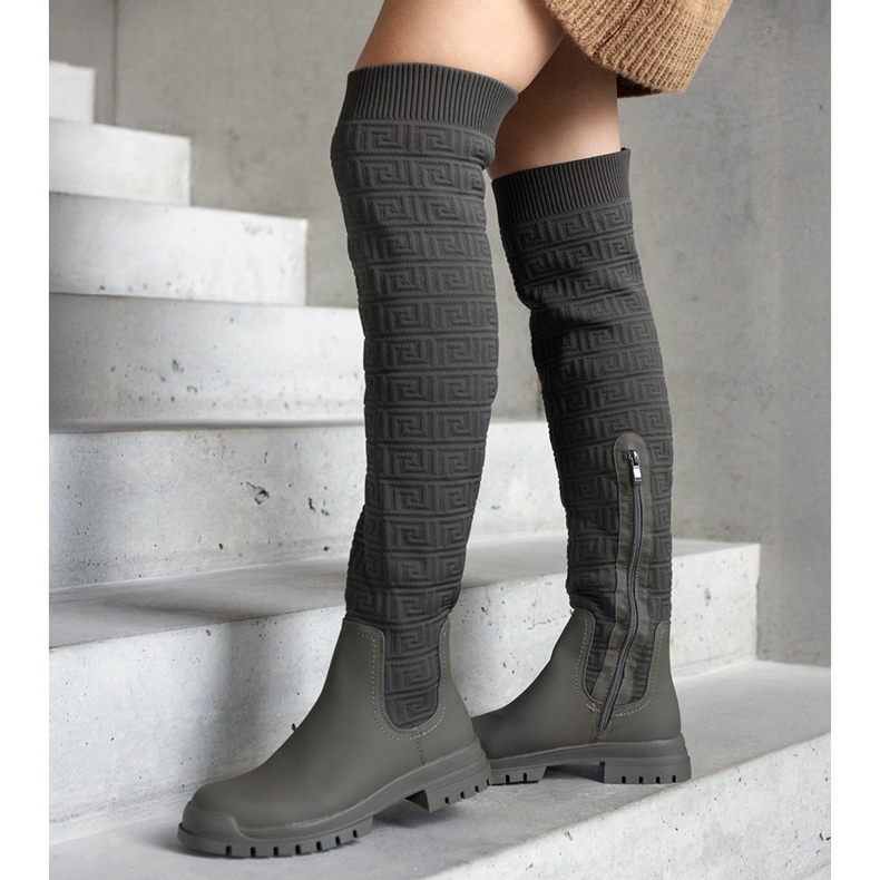 Botas de tela verde con acabado mate Scarlett 1 Botas de tela verde con acabado mate Scarlett 1