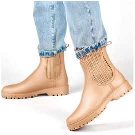 Botas de agua de mujer beige con parte superior tipo calcetín elástico 2