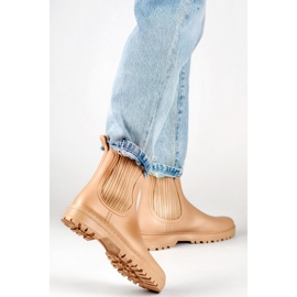 Botas de agua de mujer beige con parte superior tipo calcetín elástico 3