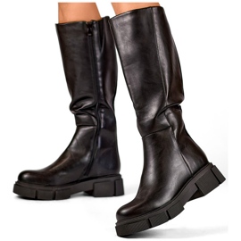 Botas negras de ecopiel, botas hasta la rodilla con suela gruesa negro 2