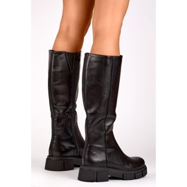 Botas negras de ecopiel, botas hasta la rodilla con suela gruesa negro 3