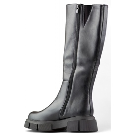 Botas negras de ecopiel, botas hasta la rodilla con suela gruesa negro 4