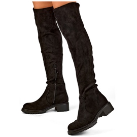 Botas altas de mujer de ante negro con suela plana 4