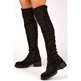 Botas altas de mujer de ante negro con suela plana 3