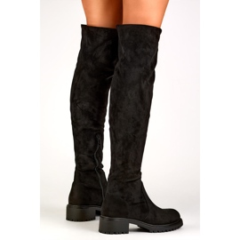 Botas altas de mujer de ante negro con suela plana 1