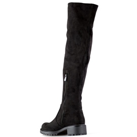 Botas altas de mujer de ante negro con suela plana 2