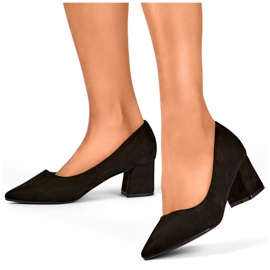 Zapatos de salón de tacón bajo de ante, zapatos de tacón clásicos de mujer negros 3
