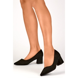Zapatos de salón de tacón bajo de ante, zapatos de tacón clásicos de mujer negros 4